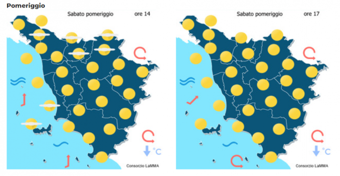 Le previsioni meteo per il pomeriggio di sabato 18 Novembre mappa