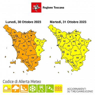 La mappa dell'allerta della Regione Toscana