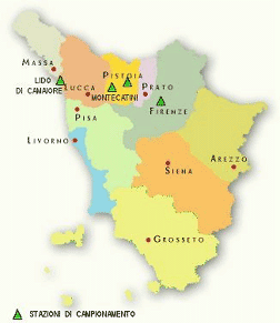 Le stazioni di campionamento in Toscana mappa