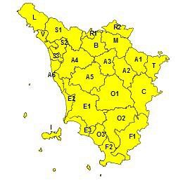 La mappa dell'allerta della Regione Toscana